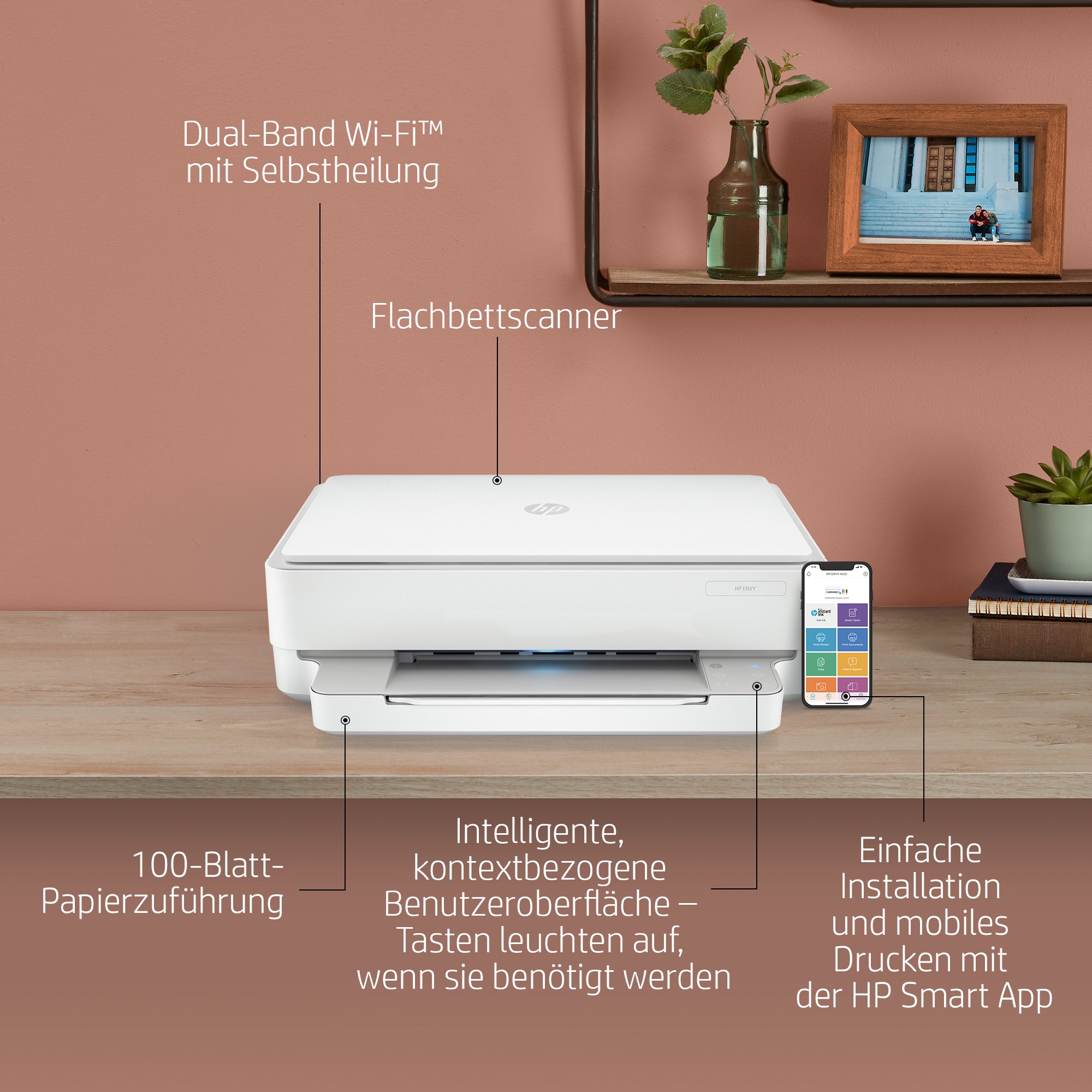 HP ENVY 6022 All-in-One Drucker, Zu Hause, Drucken, Kopieren, Scannen, Fotos