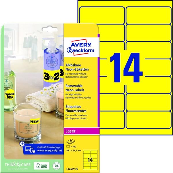 Neonové etikety, žluté, 99,1 x 38,1 mm, 350 ks Neonové etikety, žluté, 99,1 x 38,1 mm, 350 ks