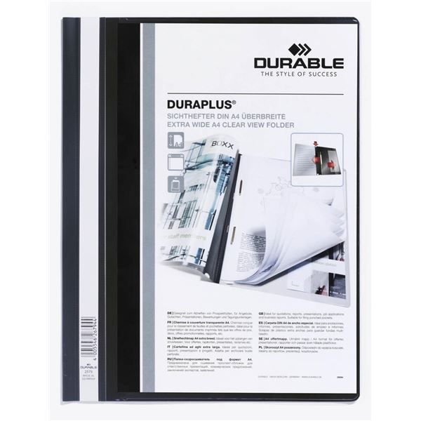 Plastový rychlovazač Durable, A4,skapsou,černý,1ks
