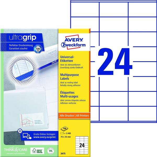 Univerzální etikety, 70,0 x 36,0 mm, 2400 ks Univerzální etikety, 70,0 x 36,0 mm, 2400 ks