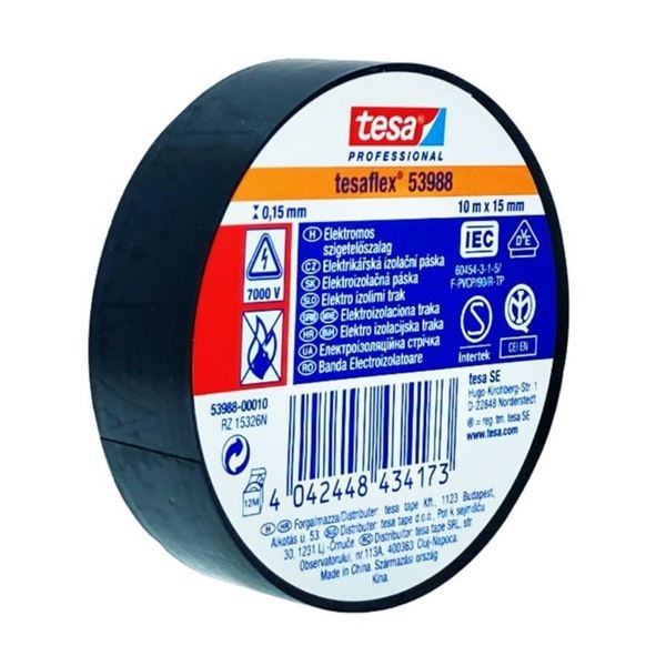 Izolační páska Tesa, PVC, černá, 15 mm x 10 m