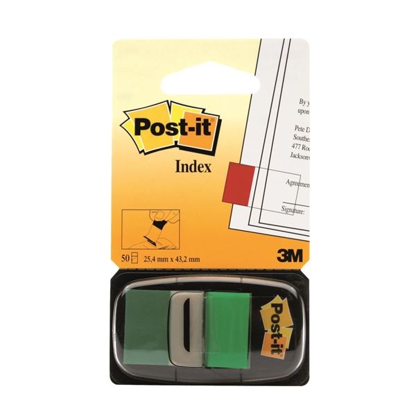 Záložky Post-it, 25,4x43,2 mm, zelené, 50 záložek