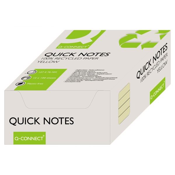 Recyklovaný bloček Q-Connect 127x76mm,žlutý, 12ks