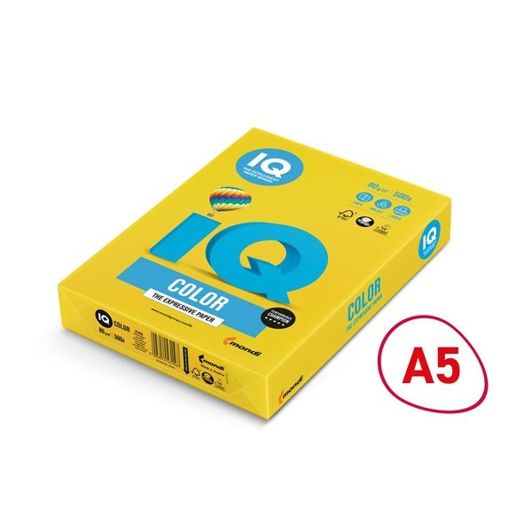 Bar.papír IQ Color A5-IG50,inten.žl.,80 g/m2,500l. Bar.papír IQ Color A5-IG50,inten.žl.,80 g/m2,500l.