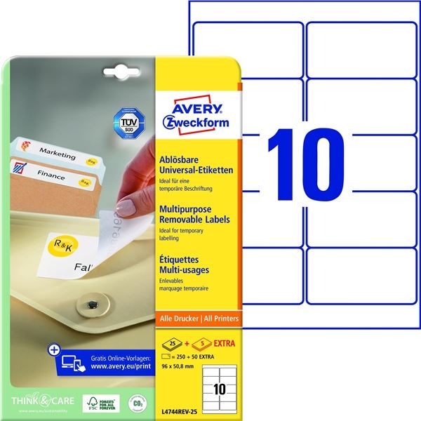 Snímatelné etikety, bílé, 96 x 50,8 mm, 300 ks Snímatelné etikety, bílé, 96 x 50,8 mm, 300 ks