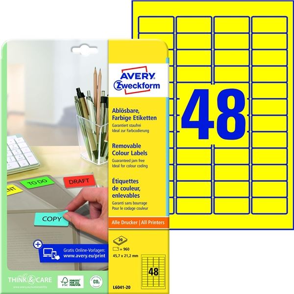 Snímatelné etikety, žluté, 45,7 x 21,2 mm, 960 ks Snímatelné etikety, žluté, 45,7 x 21,2 mm, 960 ks