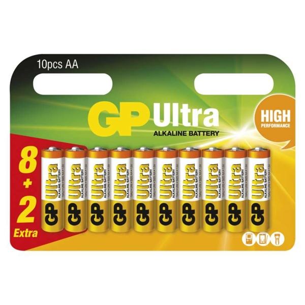 Alkalické baterie GP Ultra AA, LR6, 1,5V, 8+2 ks Alkalické baterie GP Ultra AA, LR6, 1,5V, 8+2 ks