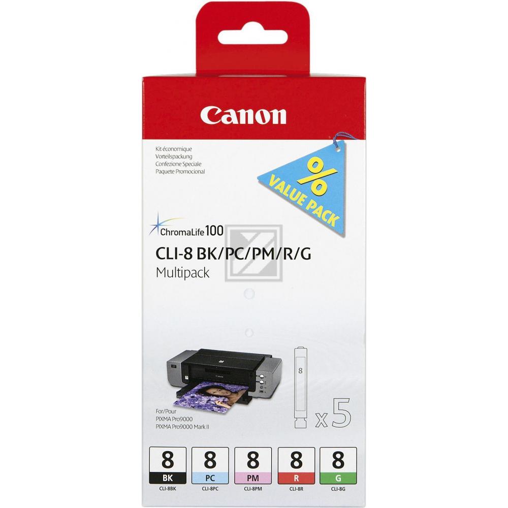 Canon Tintenpatrone photo cyan, photo magenta, schwarz, rot, grün (0620B027, CLI-8BK, CLI-8G, CLI-8PC, CLI-8PM, CLI-8R)