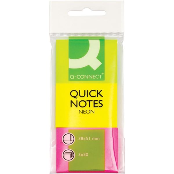 Bloček Q-Connect, 38 x 51 mm, neonový, 3 ks Bloček Q-Connect, 38 x 51 mm, neonový, 3 ks