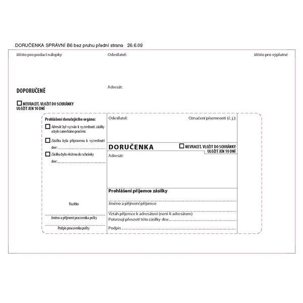 Doručenky B6-bez pr.,správ.říz.,navlh.lep.,1000ks Doručenky B6-bez pr.,správ.říz.,navlh.lep.,1000ks