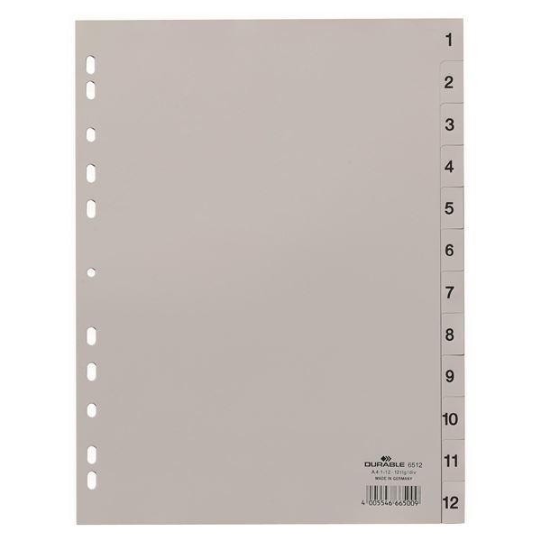 Plastový rozlišovač Durable - A4, šedý, 1-12