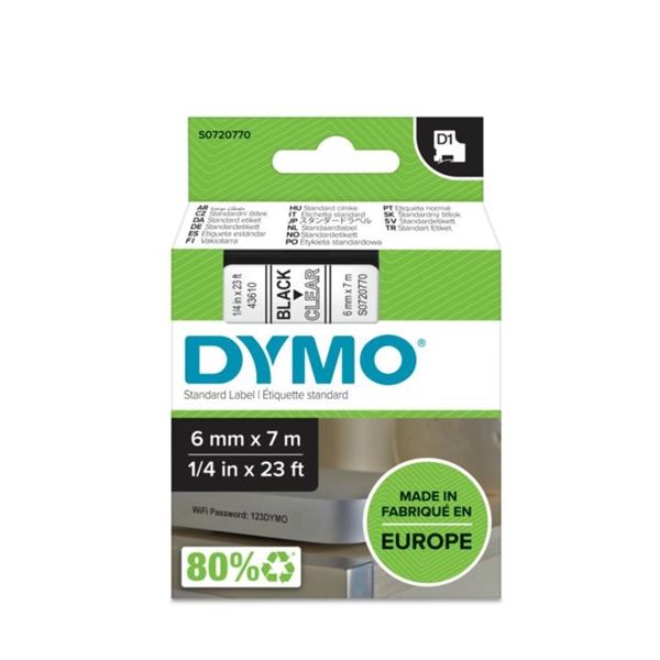 Páska Dymo D1 šíře 6 mm, černá/průhledná Páska Dymo D1 šíře 6 mm, černá/průhledná