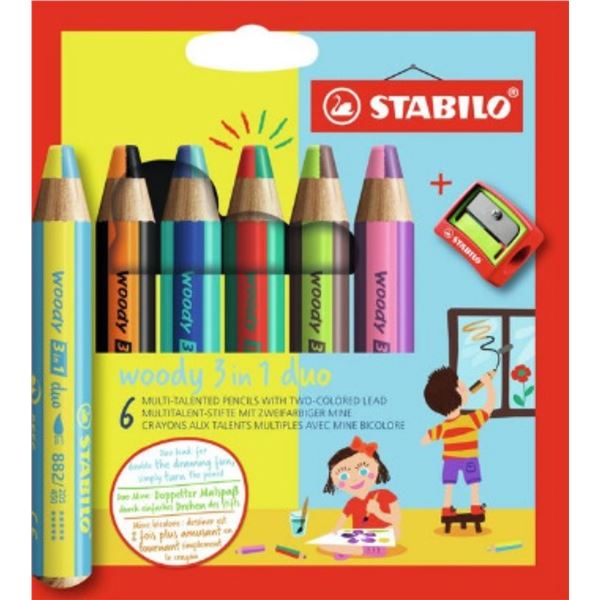 Stabilo Woody pastelka 3v1,sada 6 ks s ořezávátkem Stabilo Woody pastelka 3v1,sada 6 ks s ořezávátkem