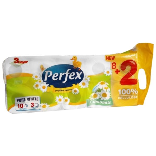 Toaletní papír Perfex - 3vrstvý, heřmánek, 10 rolí Toaletní papír Perfex - 3vrstvý, heřmánek, 10 rolí