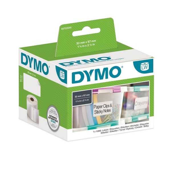 Papírové štítky Dymo LW, 57 x 32 mm, bílé, 1000 ks Papírové štítky Dymo LW, 57 x 32 mm, bílé, 1000 ks