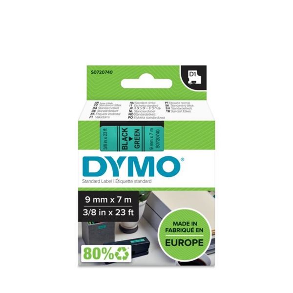 Páska Dymo D1 šíře 9 mm, černá/zelená