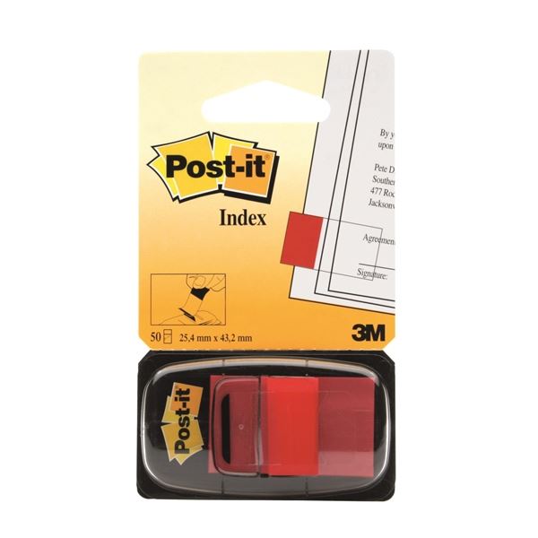 Záložky Post-it, 25,4x43,2 mm, červené, 50 záložek