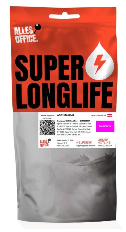 Superlonglife Epson C13T66434A / C13T664340 / T6643 Ink purpurová