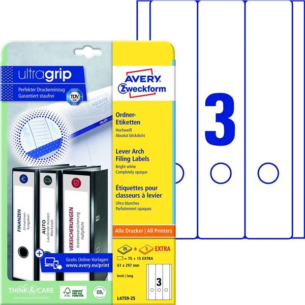 Etikety na pořadače, bílé, 61 x 297 mm, 90 ks Etikety na pořadače, bílé, 61 x 297 mm, 90 ks