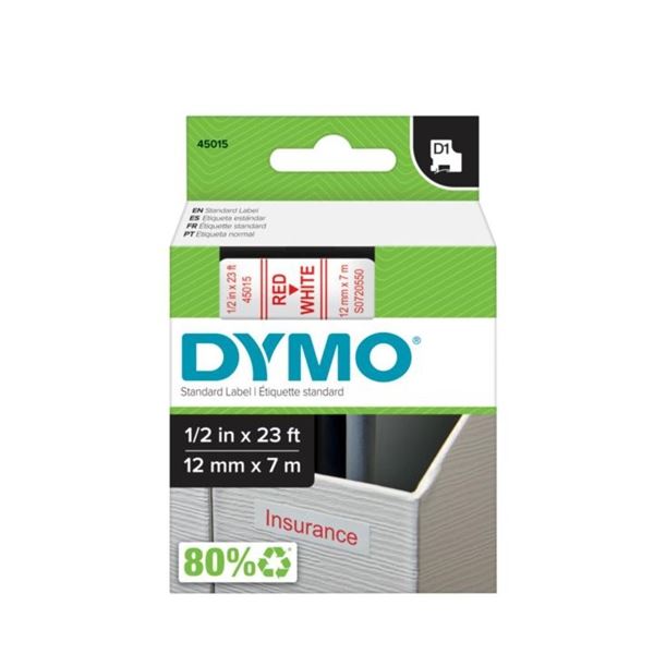 Páska Dymo D1 šíře 12 mm, červená/bílá