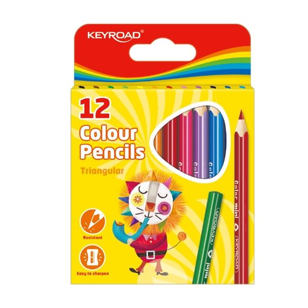 Pastelky KEYROAD trojhranné poloviční 12 ks