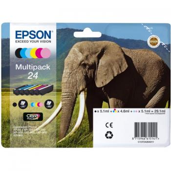 Original Epson C13T24284011 / 24 Tinte schwarz, cyan, cyan hell, magenta hell, magenta, gelb Original Epson C13T24284011 / 24 Tinte schwarz, cyan, cyan hell, magenta hell, magenta, gelb