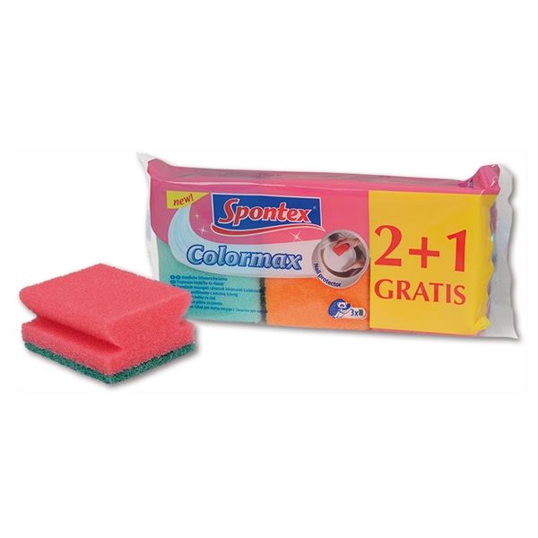 Houbičky na nádobí Spontex Colormax 2+1 zdarma Houbičky na nádobí Spontex Colormax 2+1 zdarma